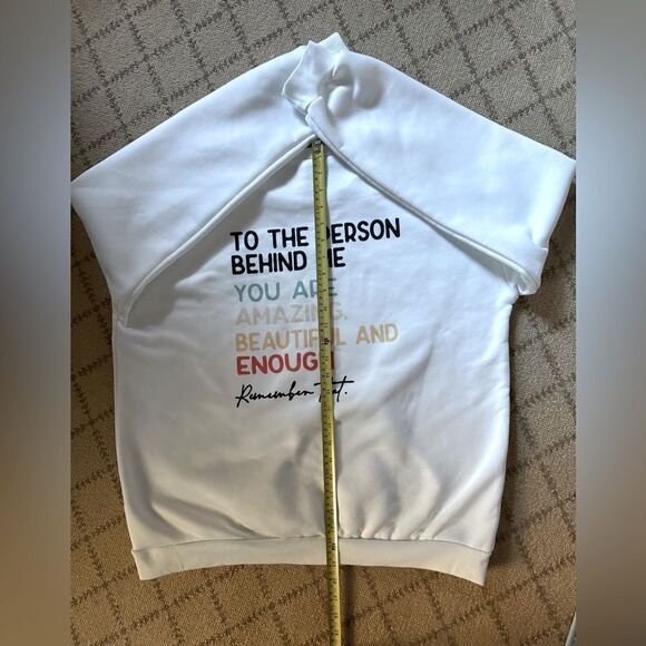 White long sleeved crewneck sweatshirt w motivational text on back XL NWOT - Picture 8 of 12
